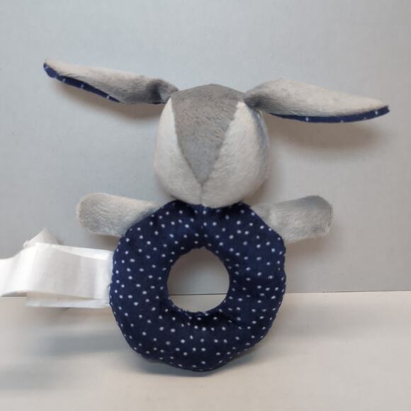 Ikea Gulligast Rabbit Bunny Baby Rattle Gray Blue Polka Dot Ring - Picture 3 of 7